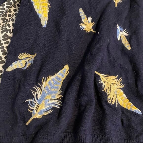 Talbots size Small Feather Embroidered Novelty Print Sweater - Picture 3 of 8